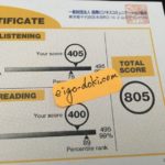 TOEIC3ヶ月目の5月のテストのスコア805点。LISTENINGは405点。READINGは400点。